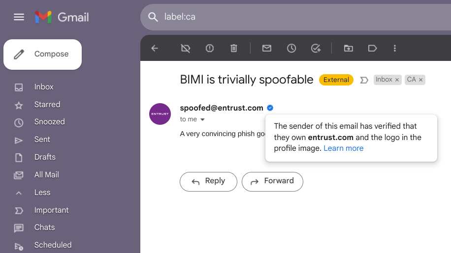 Jonathan Rudenberg: "Gmail's BIMI implementation on…"