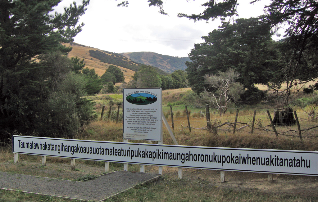 Taumata­whakatangihanga­koauau­o­tamatea­turi­pukaka­piki­maunga­horo­nuku­pokai­whenua­ki­tana­tahu[1] is a hill near Pōrangahau, south of Waipukurau in southern Hawke's Bay, New Zealand. 

Via: https://en.wikipedia.org/wiki/Taumatawhakatangi%C2%ADhangakoauauotamatea%C2%ADturipukakapikimaunga%C2%ADhoronukupokaiwhen%C2%ADuakitanatahu