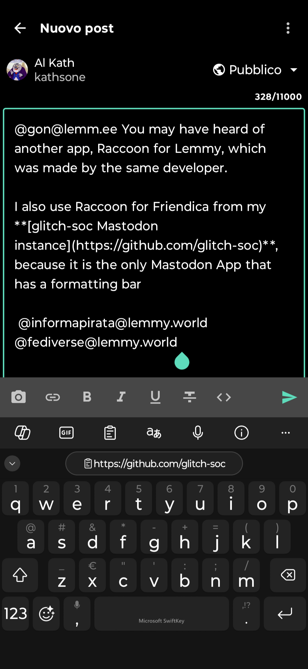 Screenshot Raccoon for Friendica with Mastodon glitch-soc 