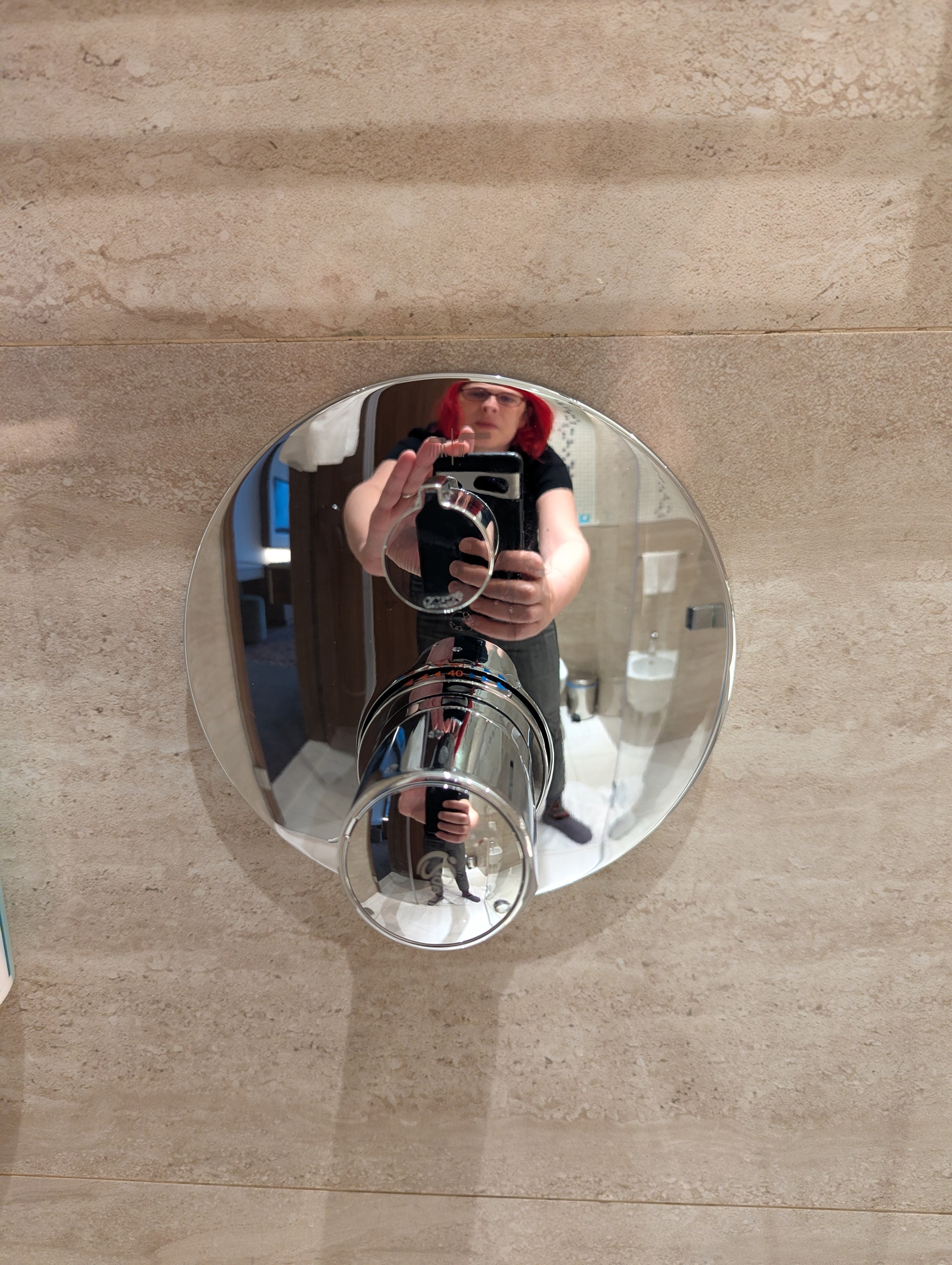 Picture of the epitome of shower control. Label is a bit hard to see due to reflections, but not an issue in person, where the reflection moves, but the label doesn't.
Also pictured: me, stretched and contorted by the shower control reflection. Picture of the epitome of shower control. Label is a bit hard to see due to reflections, but not an issue in person, where the reflection moves, but the label doesn't.
Also pictured: me, stretched and contorted by the shower control reflection.