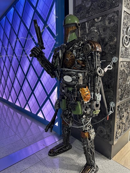 Life-size Star Wars Character Boba Fett represented as metal gears, rods and joints