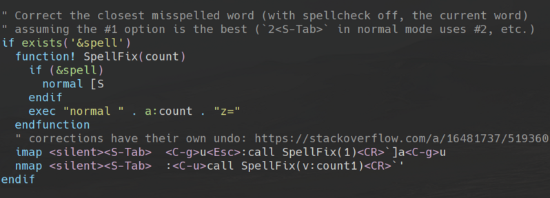 Screenshot of vim config with two comments and then a conditional stanza, as present in the post text, but with proper syntax coloring here.