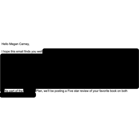 email offer to buy a five-star review