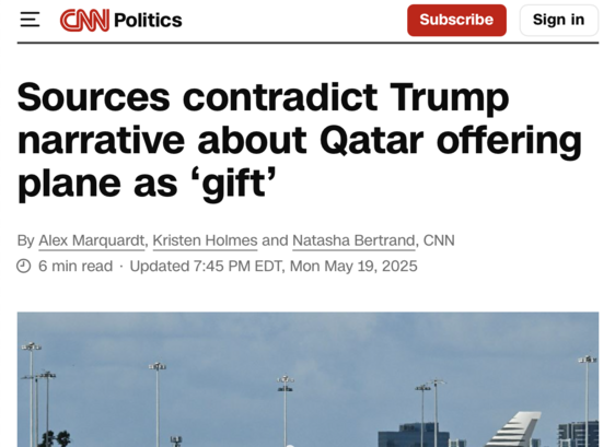 sources contradict Trump narrative about Qatar offering plane as a gift