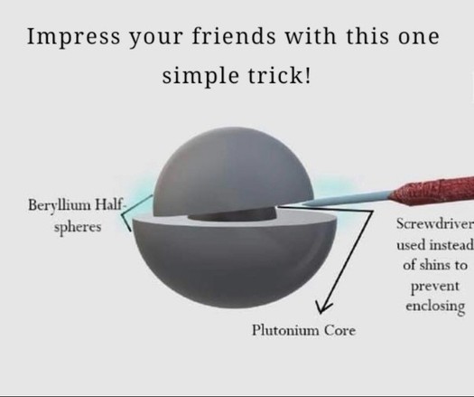 Drawing of the demon core being propped up with a screwdriver.

Impress your friends with this one simple trick! 

Labeled sections are: 

• Beryllium Half spheres 
• Screwdriver used instead of shins to prevent enclosing 
• Plutonium Core