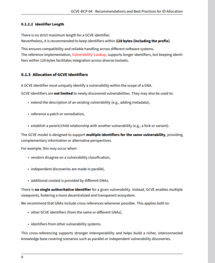 GCVE-BCP-04 - Recommendations and Best Practices for ID Allocation version 1.1 published.