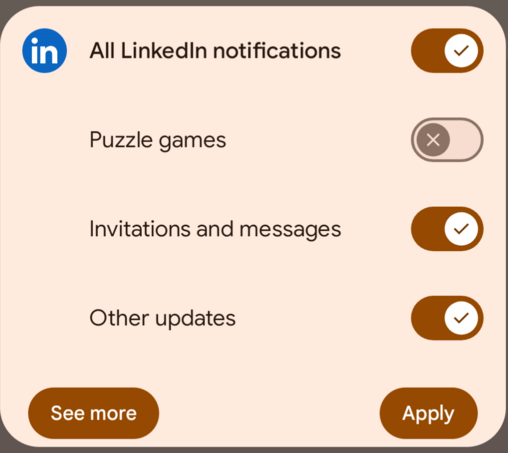 Turn off notifications for LinkedIn puzzle games