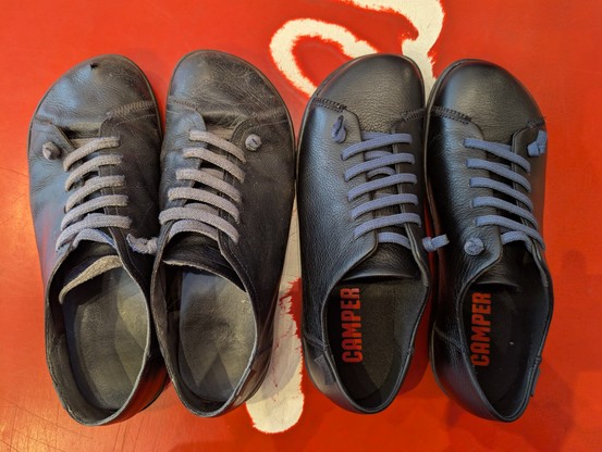 Old and new Camper Peu shoes.