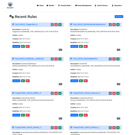 rulezet.org screenshot of a list of rules.