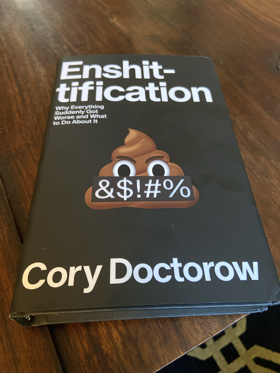 Photo of the cover of Cory Doctorow’s book entitled “enshitification”