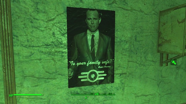 Image of a poster for Vault Tec featuring Walton Goggins as Cooper Howard. Text reads "Is your family safe?"