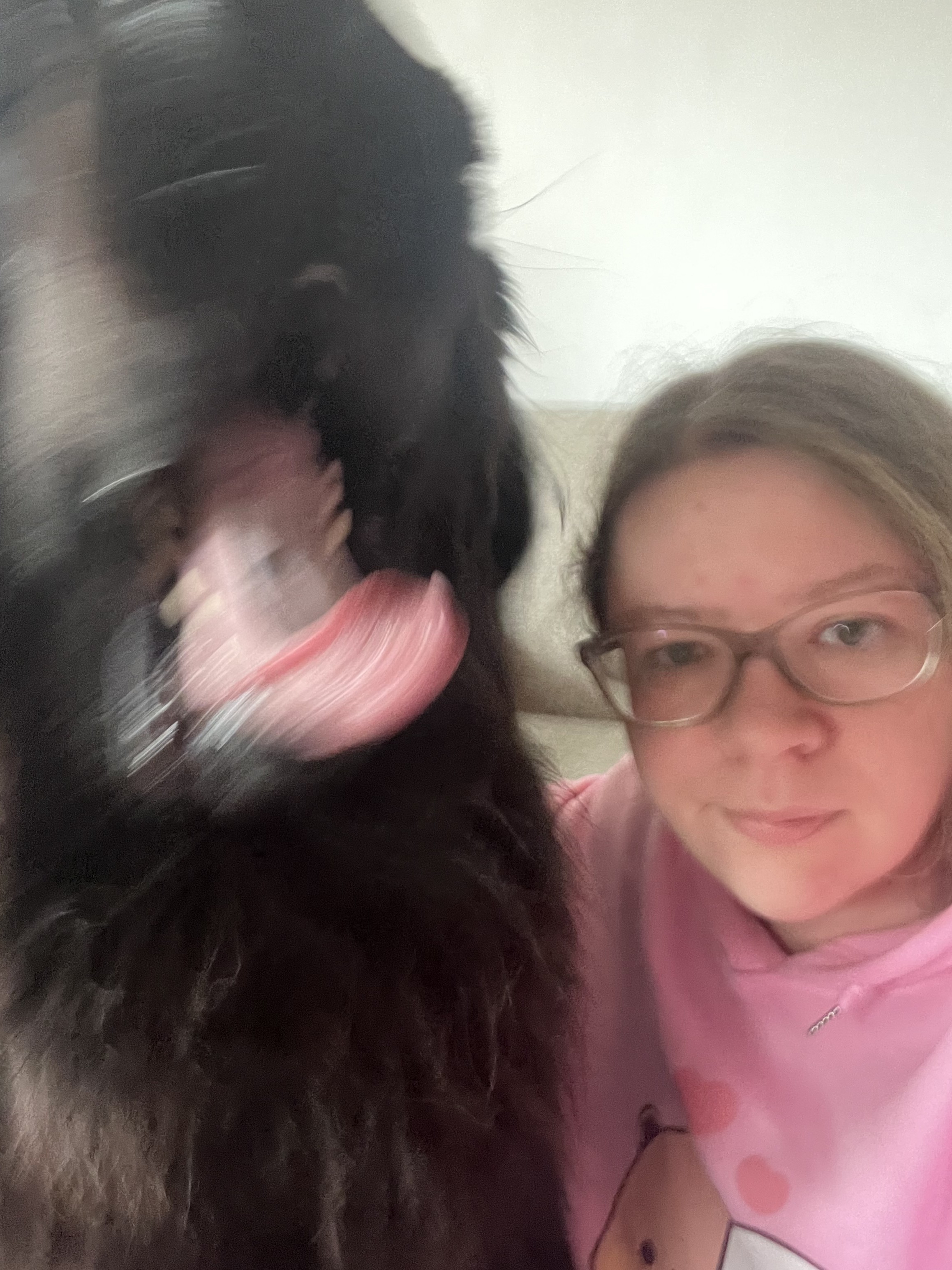 Smear frame of Odin showing his teefs. I am very calm next to him because I know my voracious hellbeast loves me.