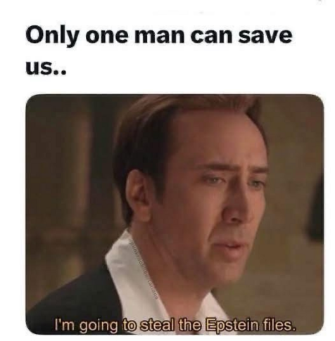 The image is a meme featuring a still from a film, overlaid with text. The central focus is a close-up of actor Nicolas Cage, with a concerned expression on his face. He is looking slightly off-camera, as if he's in a scene where he's contemplating something serious. He has light skin and brown hair that is neatly styled. He appears to be wearing a dark suit jacket over a white collared shirt. The background is blurred, suggesting a dimly lit interior. Above the image, the text "Only one man ca…