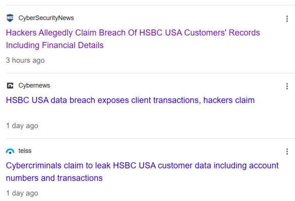 A list of cyber publications that are reporting an unverified breach at HSBC despite HSBC's denials simply because some cybercriminals said so.