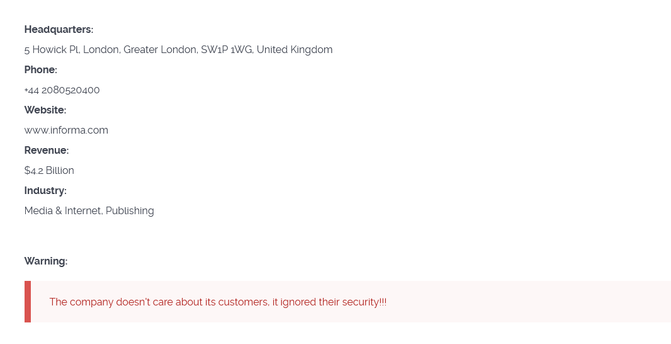 Leak page from cl0p gane for informa.com