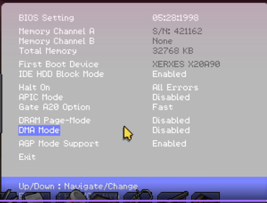 The fake BIOS from Kathy Rain 2- set in the late 90s, about 1998 or so.