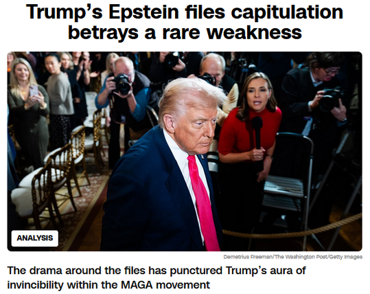 Trump’s Epstein files capitulation
betrays a rare weakness