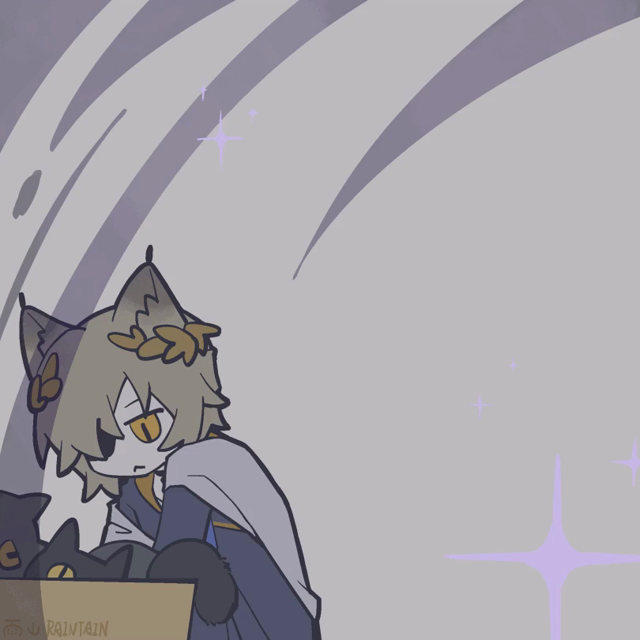 Animation by RainTain of a person with cat ears repeatedly throwing black cats from box of cats at the viewer.