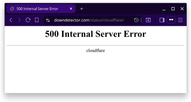 Downdetector showing a 500 Internal Server Error for cloudflare