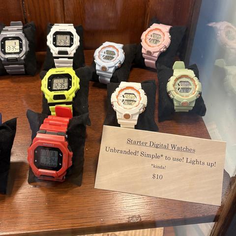 Digital watch display with sign: Unbranded! Simple* to use! Lights up! *kinda