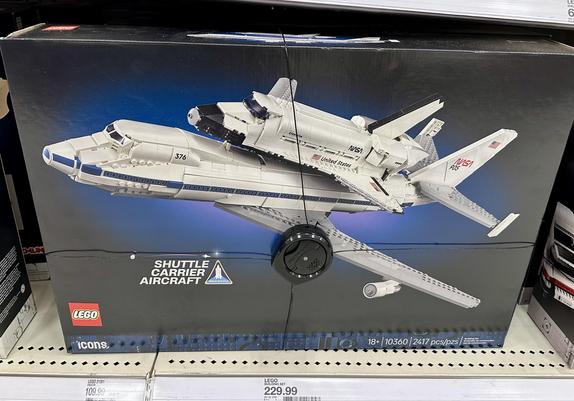 LEGO set of the Space Shuttle piggybacking on its carrier aircraft 