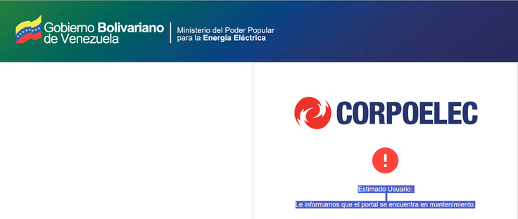 The website for Corpoelec, which runs Venezuela's electric transmission system, says it is down for maintenance. 