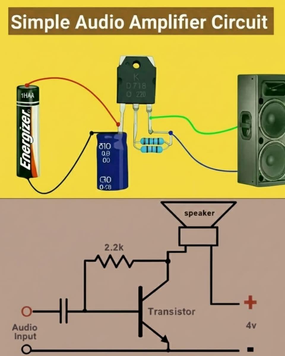 Two unrelated, inexplicable schematics that pretend to be for an audio amplifier.