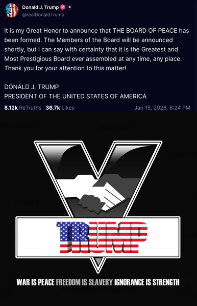 The image contains two distinct components, a social media post at the top and a graphic superimposed below.

At the top, the layout resembles a social media post, likely from a platform like X (formerly Twitter). The profile information is prominent: a circular profile picture of Donald Trump, displaying the American flag. The display name reads "Donald J. Trump" and the username is "@realDonaldTrump". A verified checkmark icon is present, indicating account verification. Below the profile det…