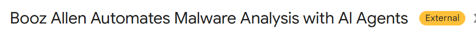 Email from Booz Allen with a header that reads Booz Allen Automates Malware Analysis with Al Agents