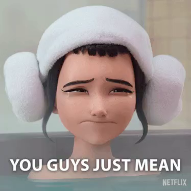 Zoey from Kpop Demon Hunters in a hot tub saying "You guys mean so much to me". With a weeping face.