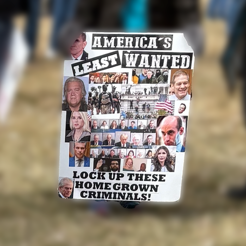 “America’s Least Wanted: Lock up these homegrown criminals”  with pictures of several administration officials