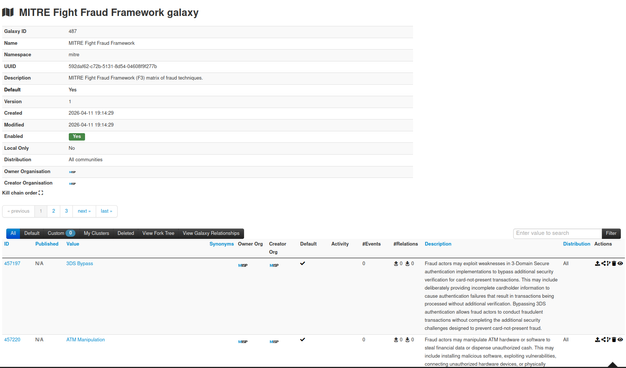 xcited to share that the MITRE Fight Fraud Framework™ (F3) is now included in the default MISP galaxy and available across all MISP instances.

F3 is a curated knowledge base of tactics and techniques used by financial fraud actors, helping analysts structure, share, and enrich fraud-related intelligence more effectively.

A great step forward for the MISP community and for teams tracking financial fraud.