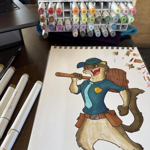 weasel cop coloring page with marker tests along the side