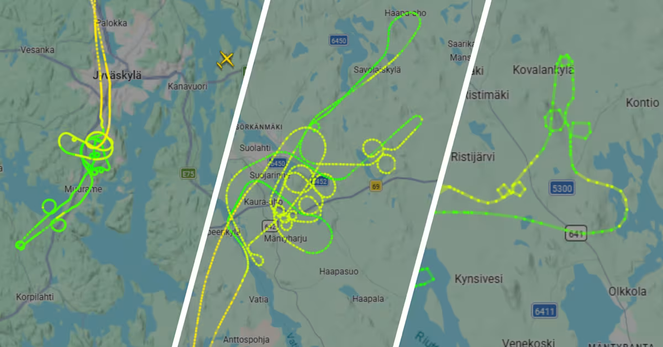 three maps showing flight paths that look suspiciously like penises and balls