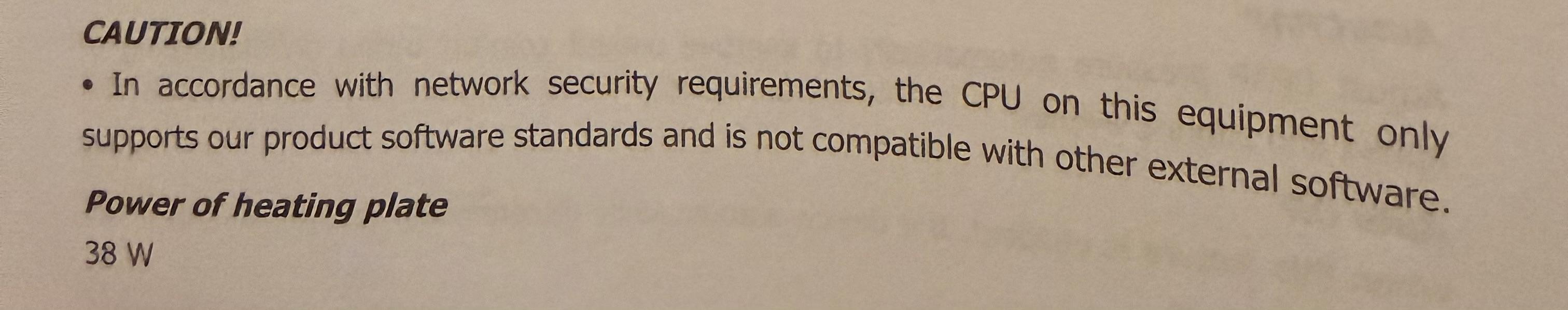 in accordance with network security requirements the cpu on this equipment only supports our product software standards and is not compatible with other external software