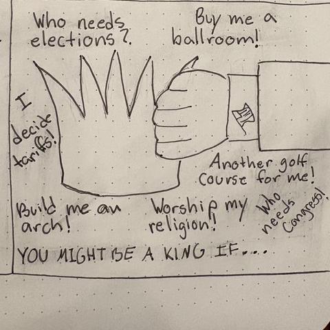 A hand with a US flag cufflink grabbing at a crown

