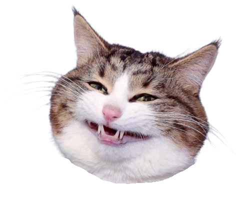 Sticker of Catte (Rexie Cat) giving a goofy smile on a transparent background
