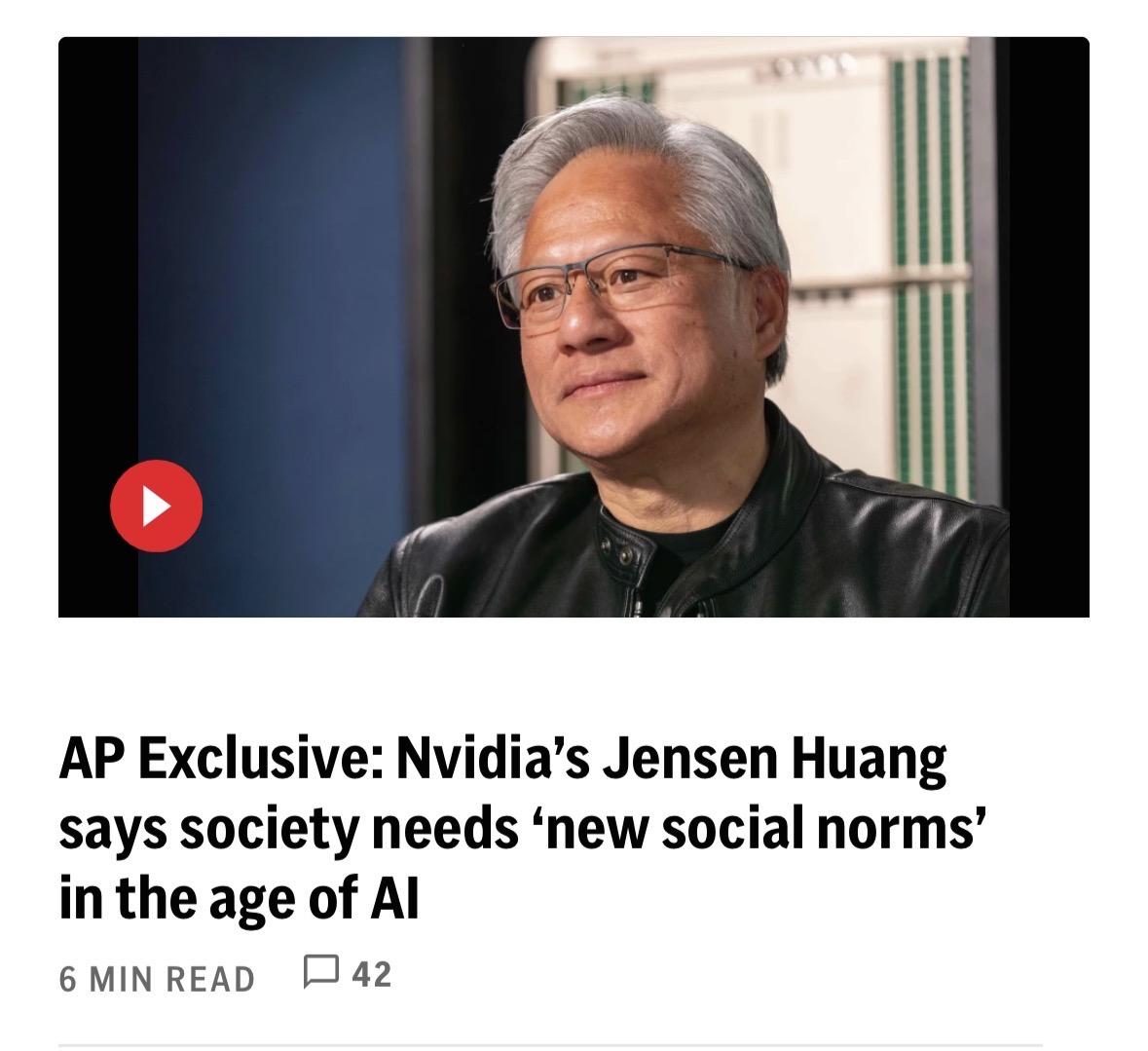 AP Exclusive: Nvidia’s Jensen Huang says society needs ‘new social norms’ in the age of AI