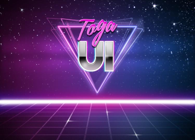 The text “Toga UI” rendered in an 80’s synthwave style with lots of stars and neon pink.