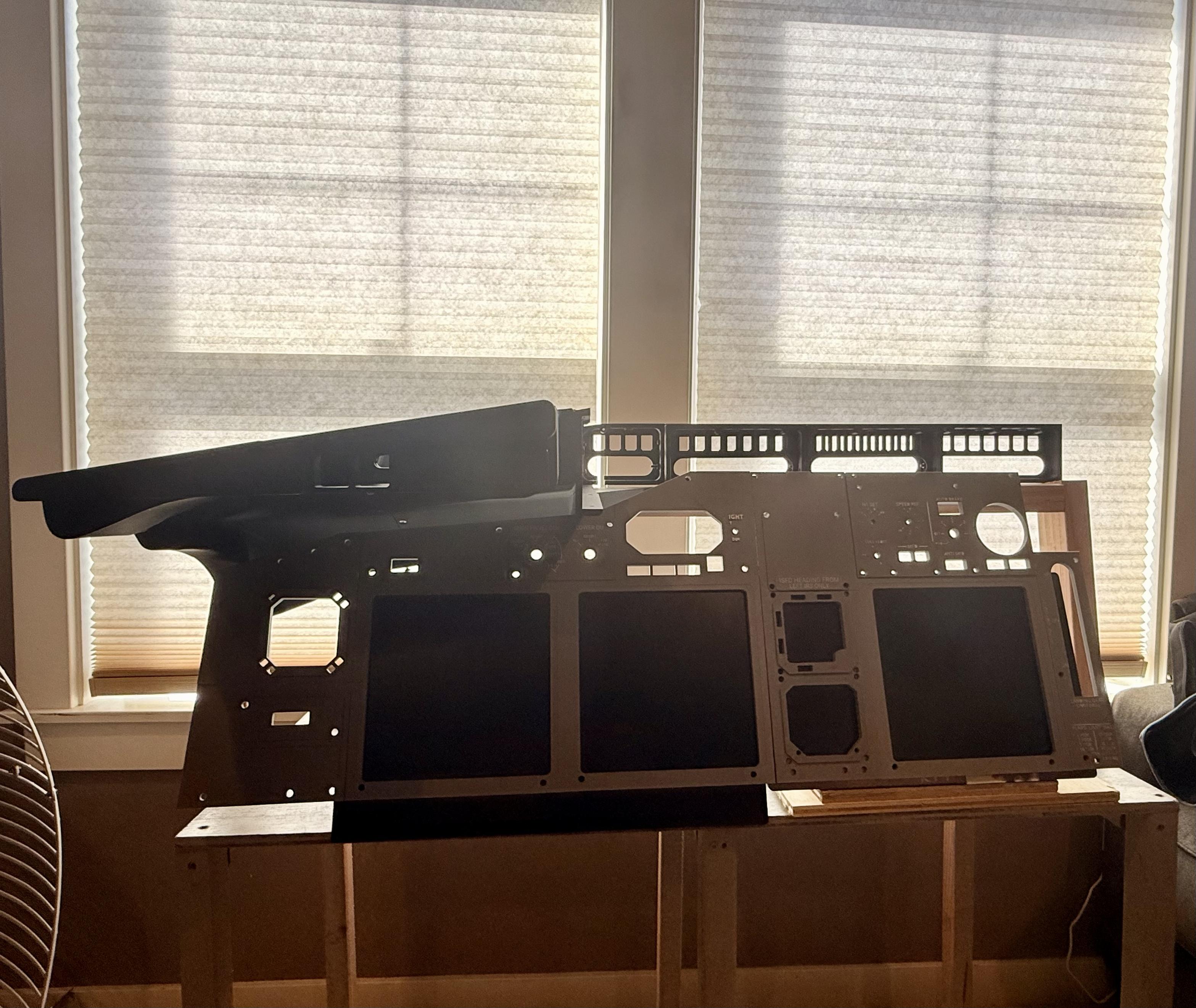partially constructed main instrument panel for a 737-800 sim
