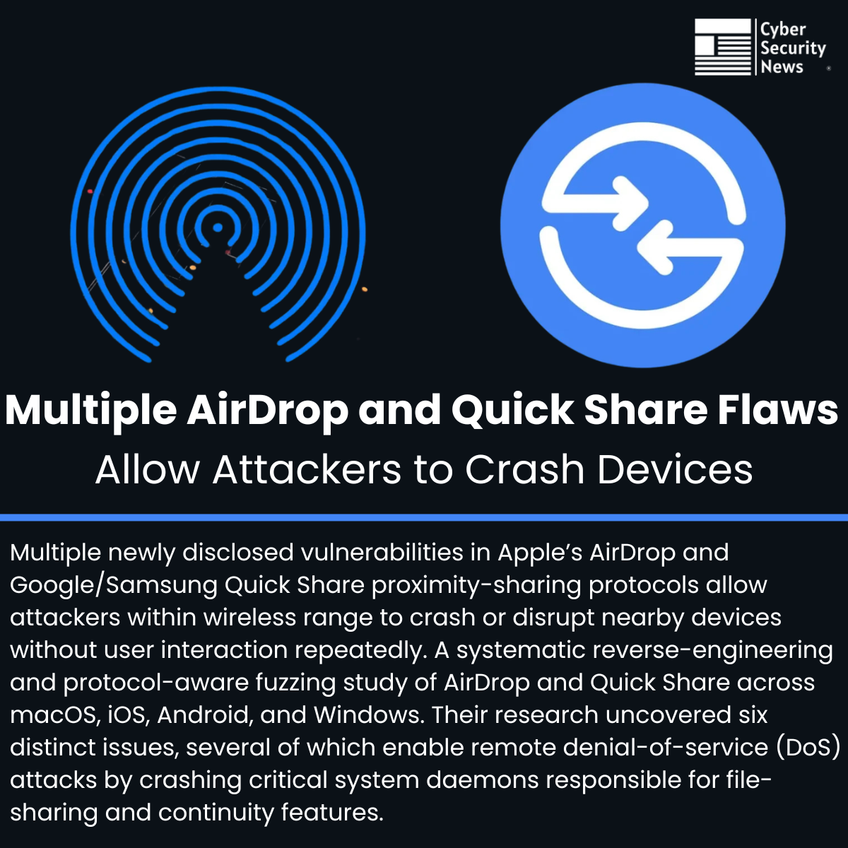 Multiple AirDrop & Quick Share Vulnerabilities Allow Attackers to Crash Devices