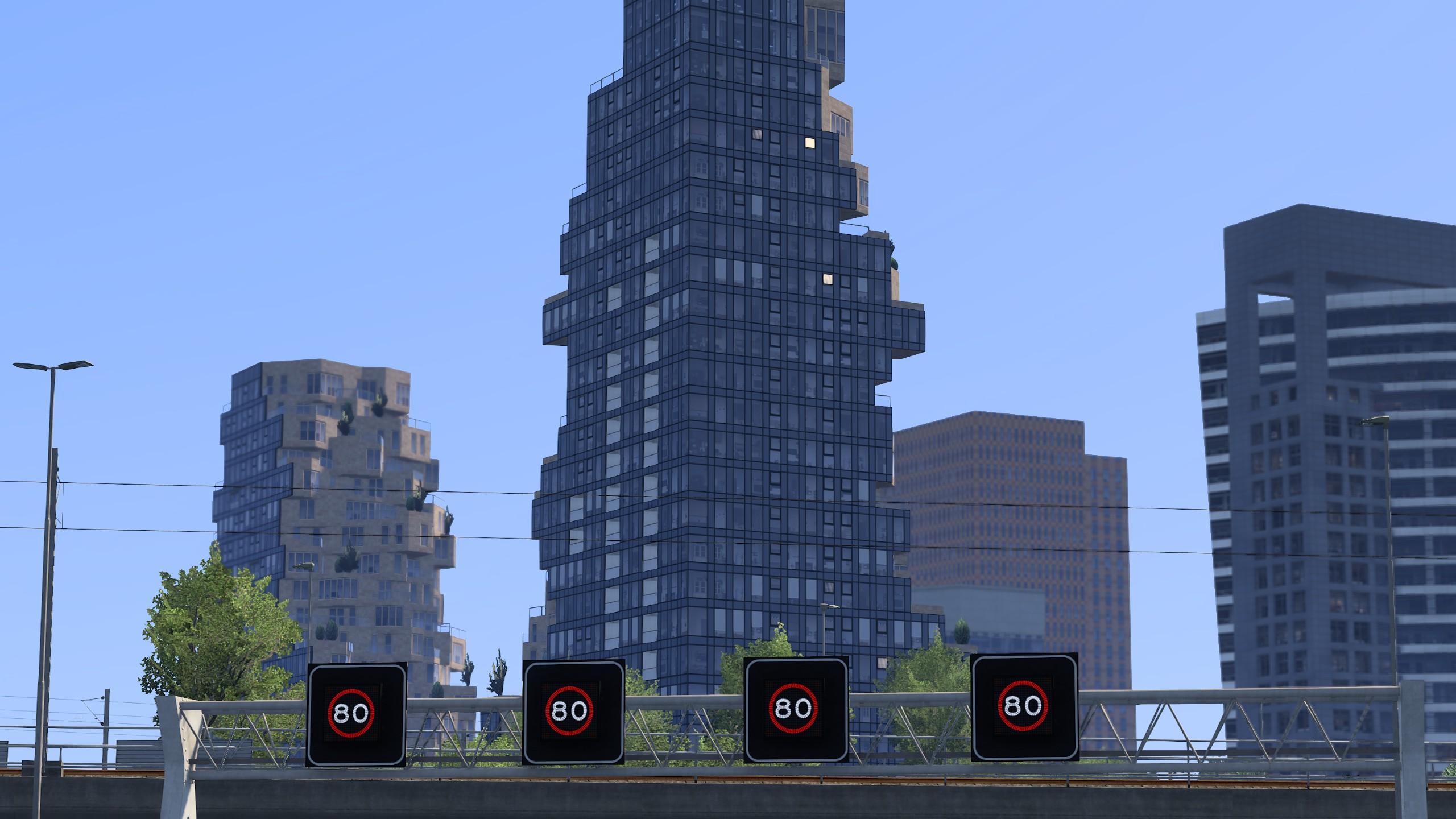 euro truck simulator of the jenga tower buildings in Amsterdam Zuid