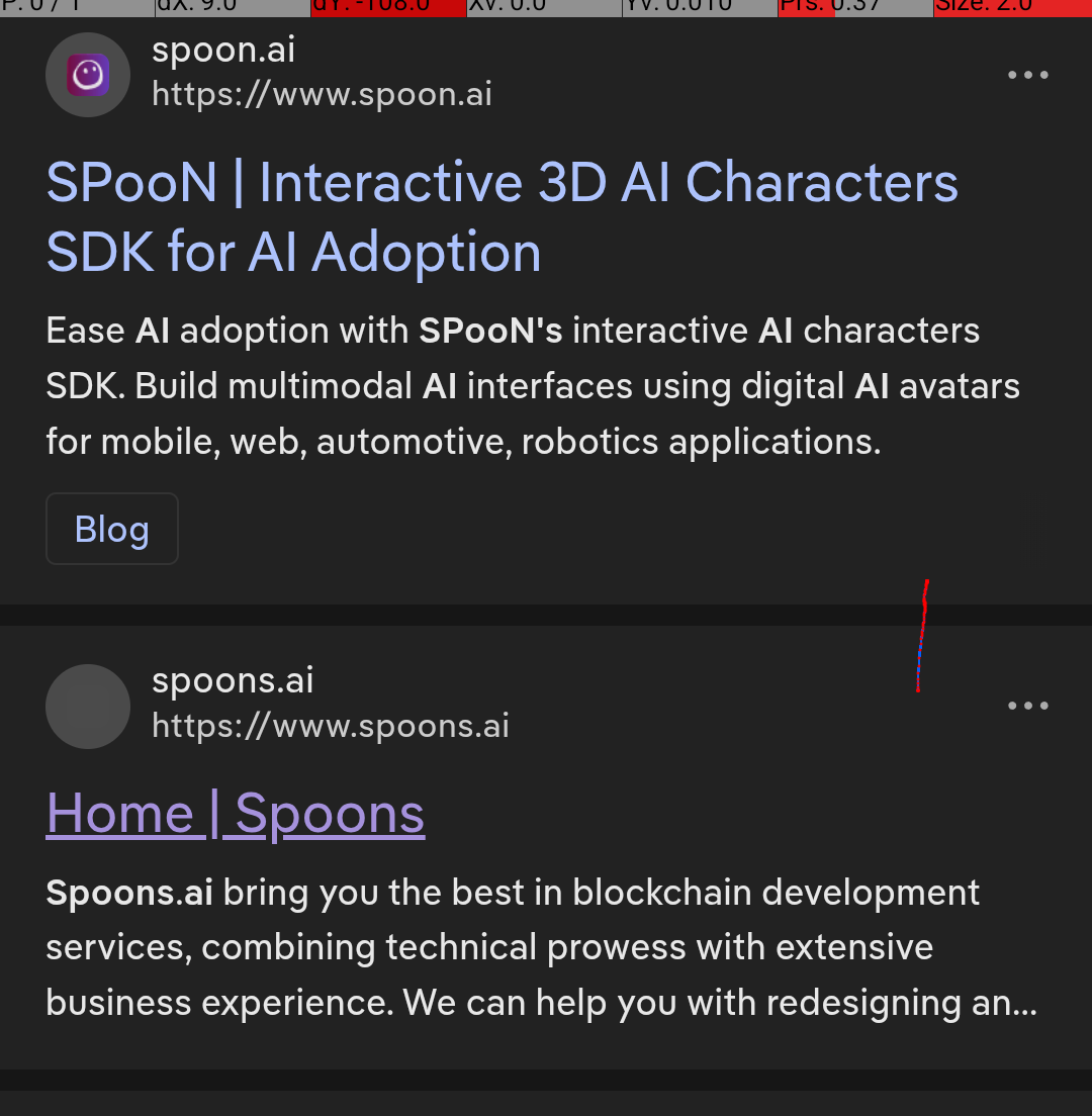 Screenshot of DuckDuckGo search results for "spoons".

One result is for "SPoon.ai", and the other is for "Spoons.ai".