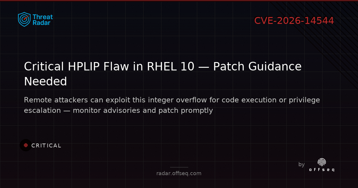 Critical threat: CVE-2026-14544: Integer Overflow or Wraparound in Red Hat Red Hat Enterprise Linux 10