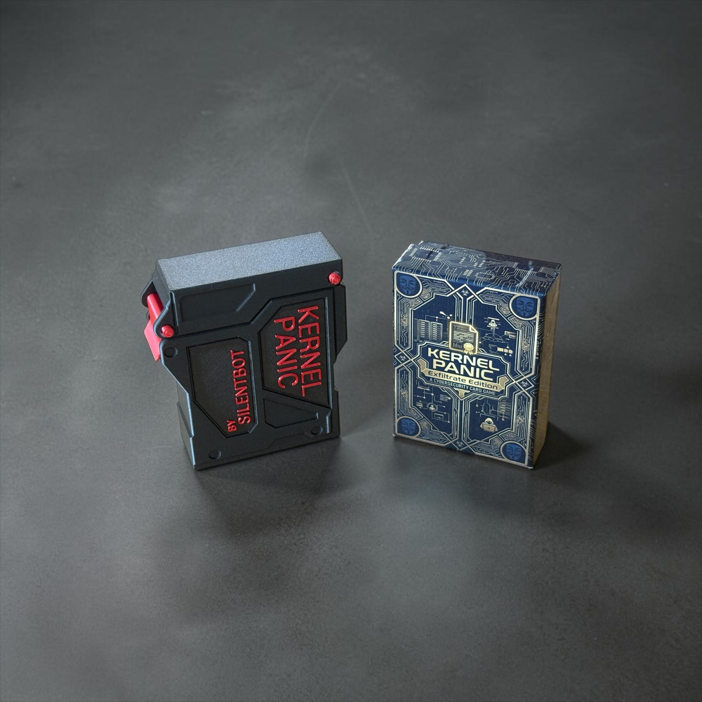 The two versions of the container box for the card game