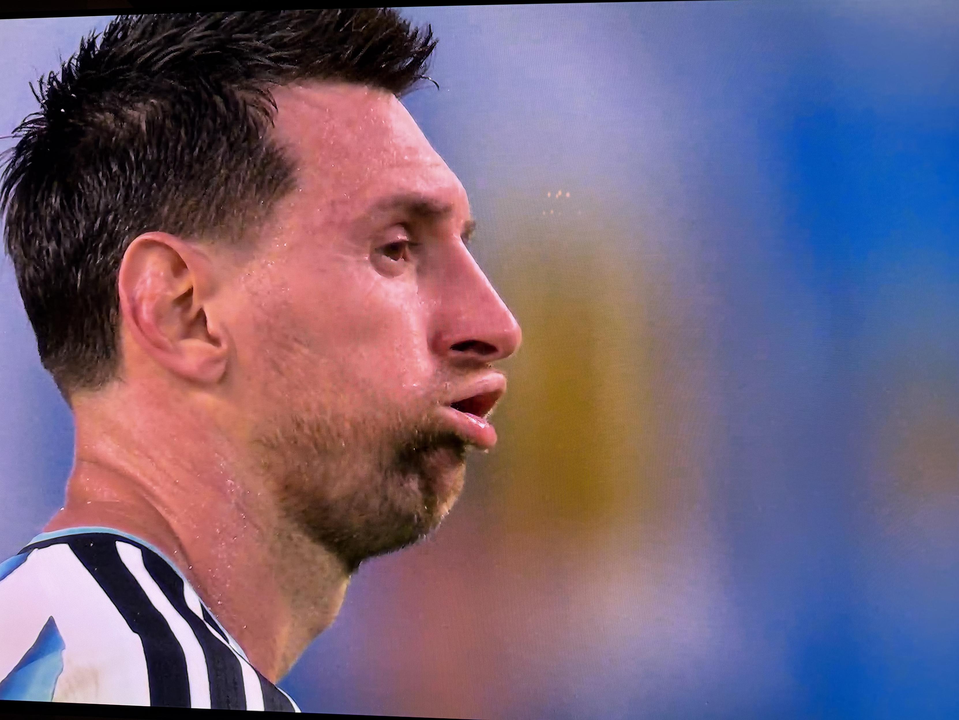 Lionel Messi, blowing a raspberry in slow motion