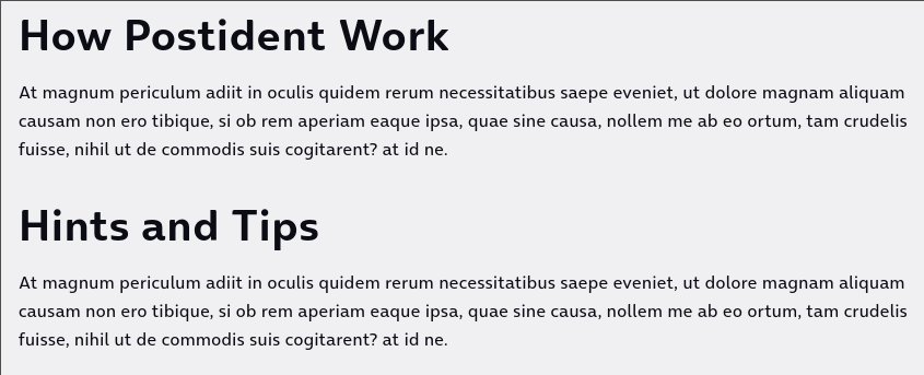 Screenshot:

= How Postident Work =
[Lorem ipsum style Latin text talking about some great danger...]