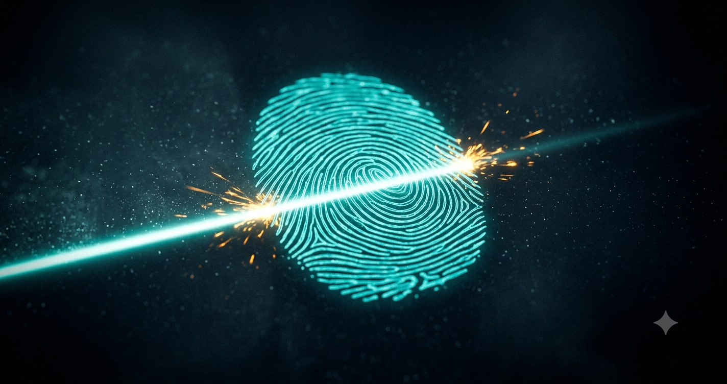 C2PA imagery of thumb print and a lighting light cutting through it