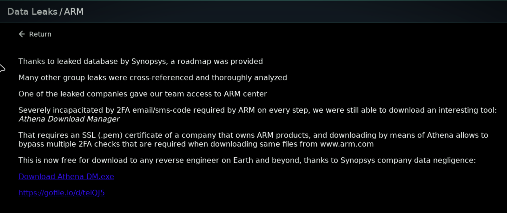 Screenshot depicts listing of ARM and sharing a sample file