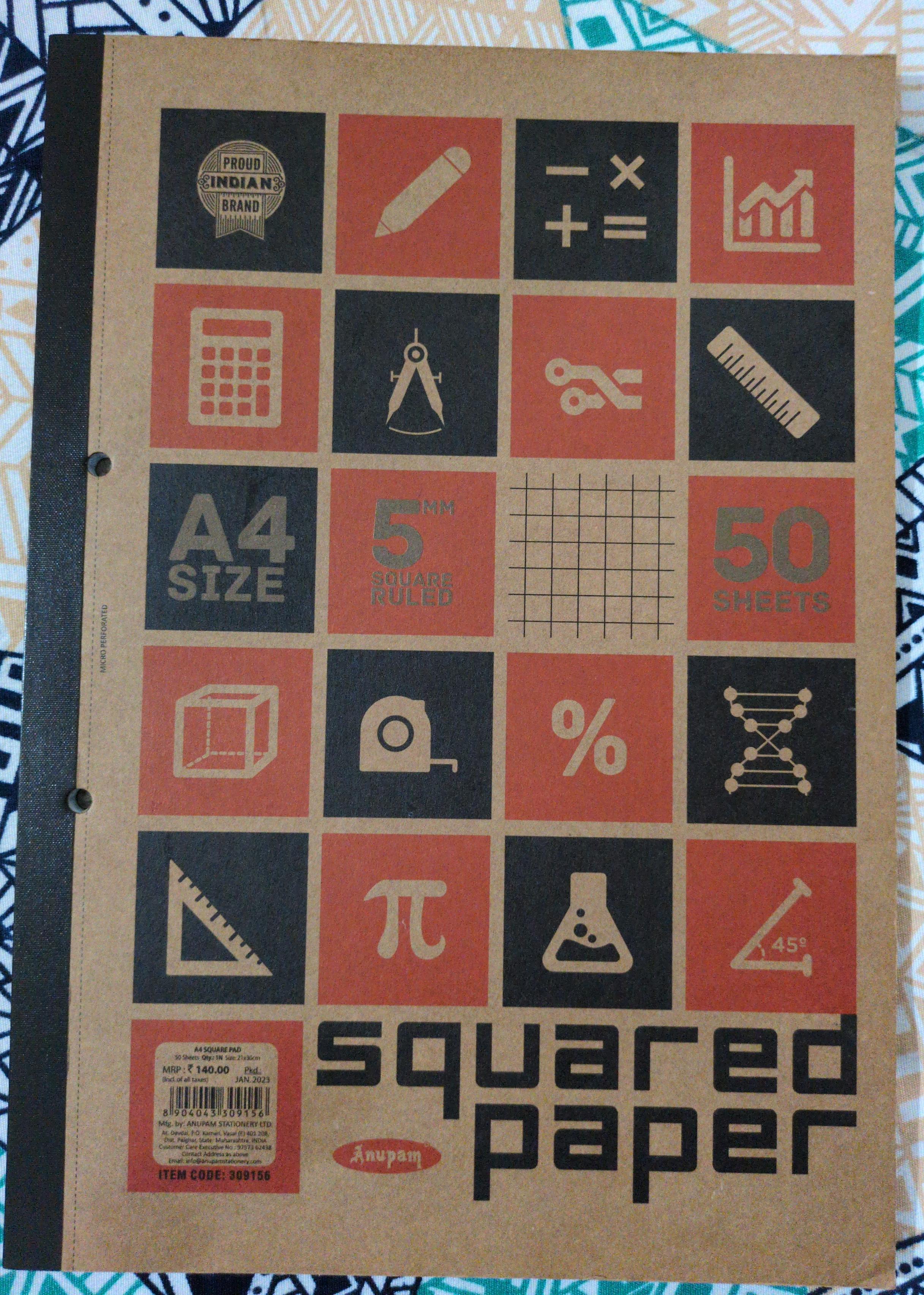 a4 sized notebook titled squared paper